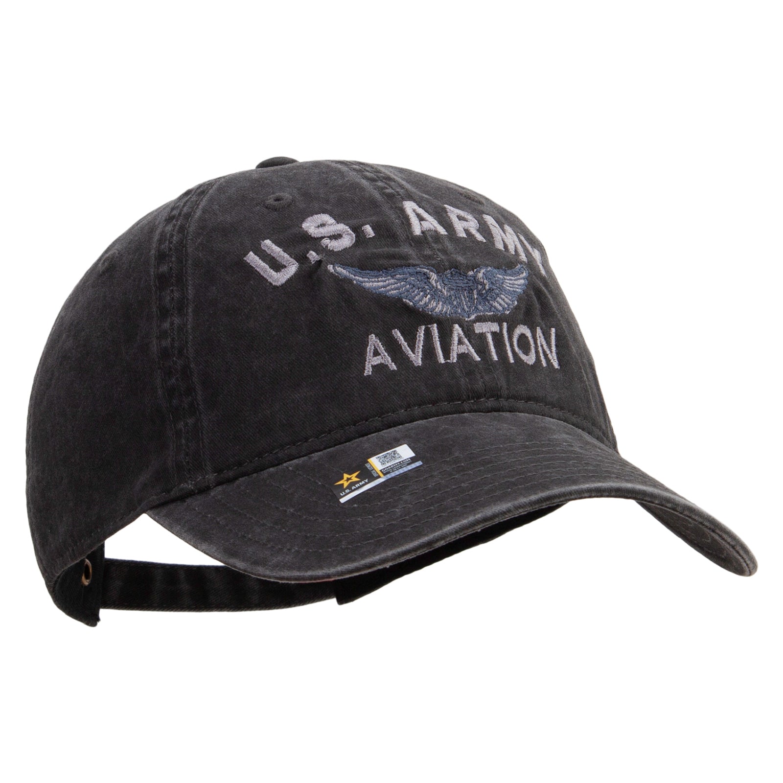 US Army Aviation Embroidered Washed Solid Pigment Dyed Cotton Twill Brass Buckle Cap