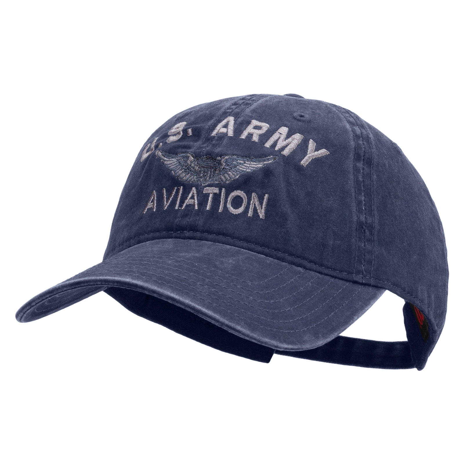 US Army Aviation Embroidered Washed Solid Pigment Dyed Cotton Twill Brass Buckle Cap