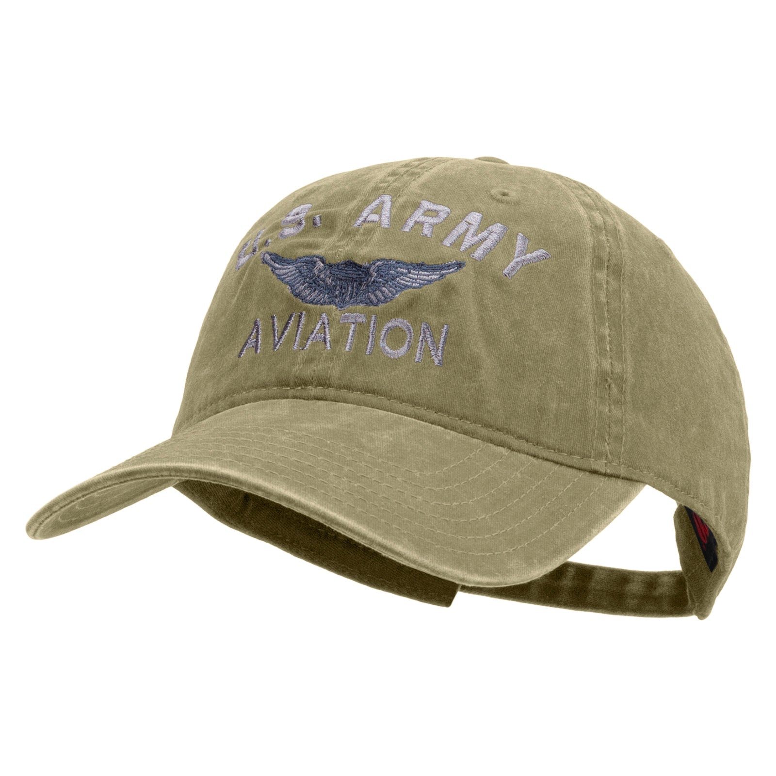 US Army Aviation Embroidered Washed Solid Pigment Dyed Cotton Twill Brass Buckle Cap