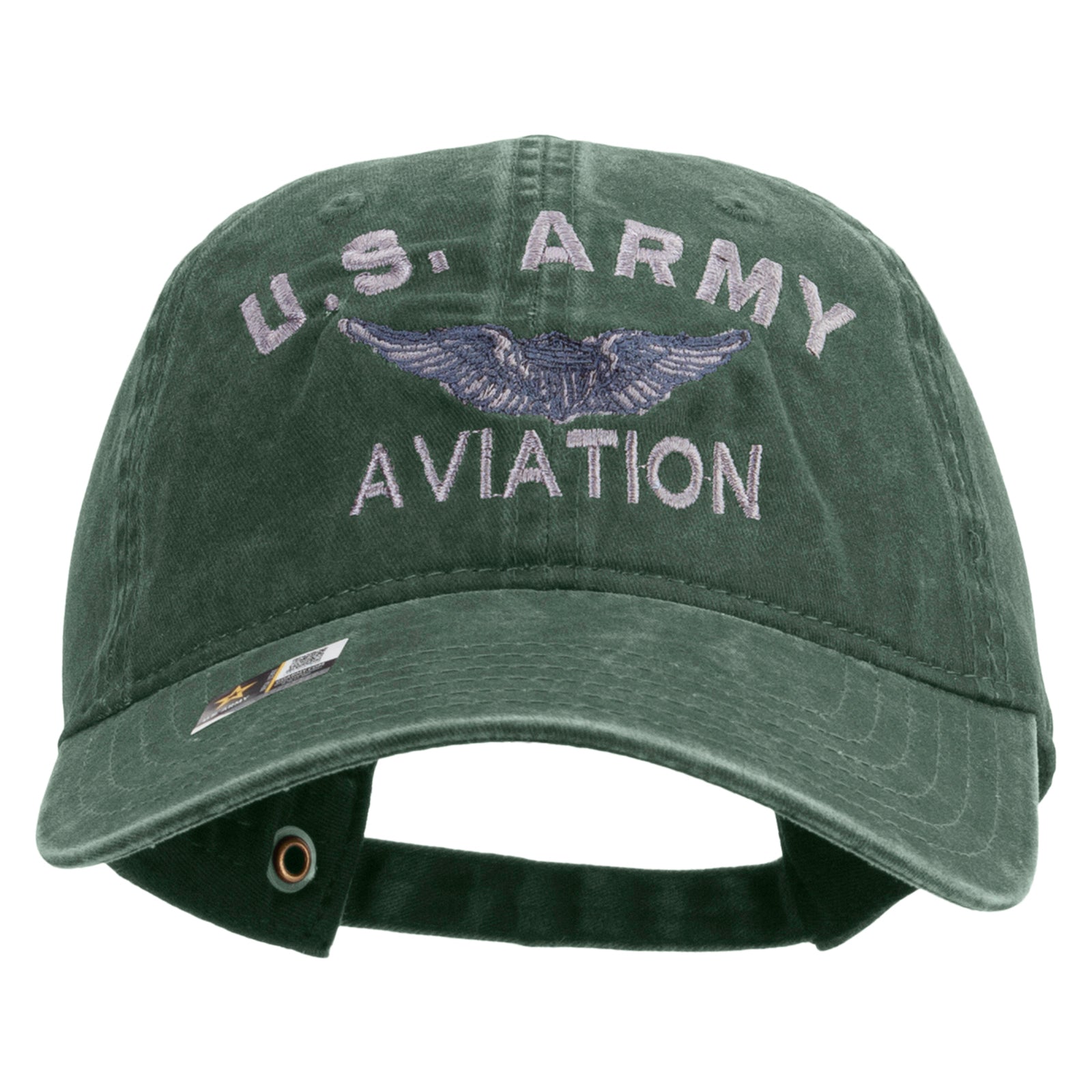 US Army Aviation Embroidered Washed Solid Pigment Dyed Cotton Twill Brass Buckle Cap