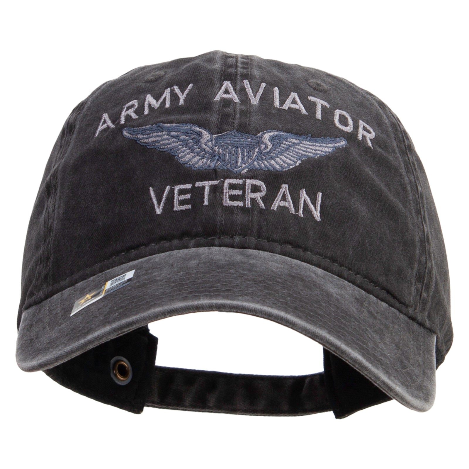 Army Aviator Veteran Embroidered Washed Solid Pigment Dyed Cotton Twill Brass Buckle Cap