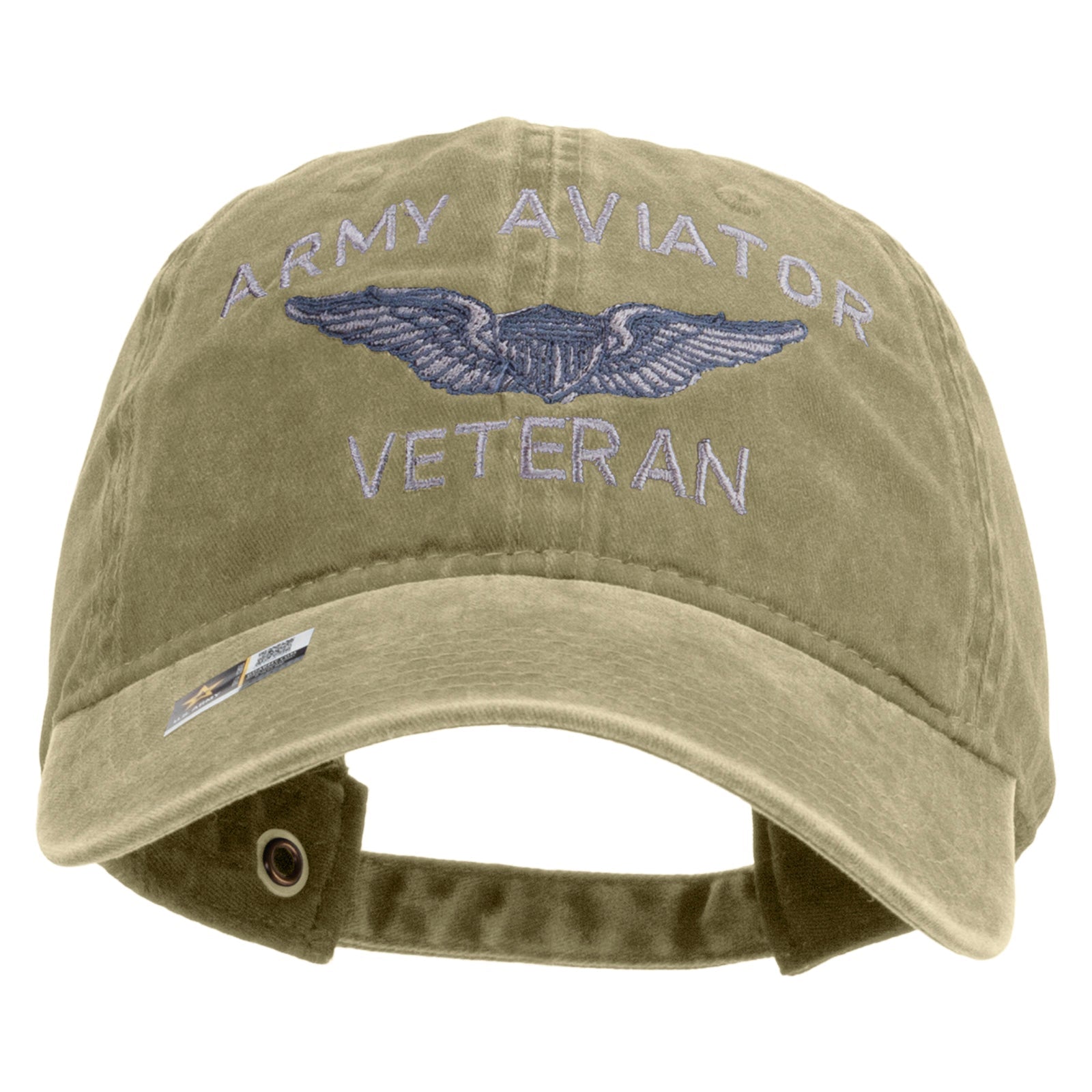 Army Aviator Veteran Embroidered Washed Solid Pigment Dyed Cotton Twill Brass Buckle Cap