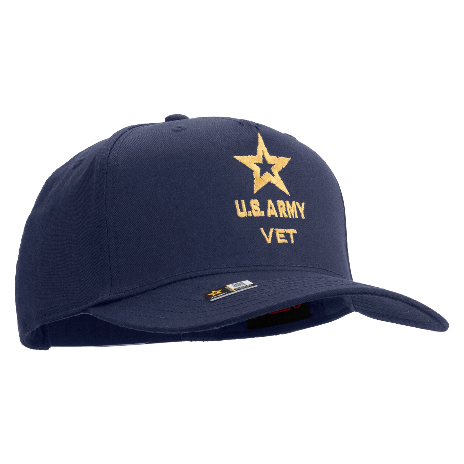 Star US Army Veteran Military Embroidered Solid Cotton Twill 5 Panel Prostyle Snap Cap