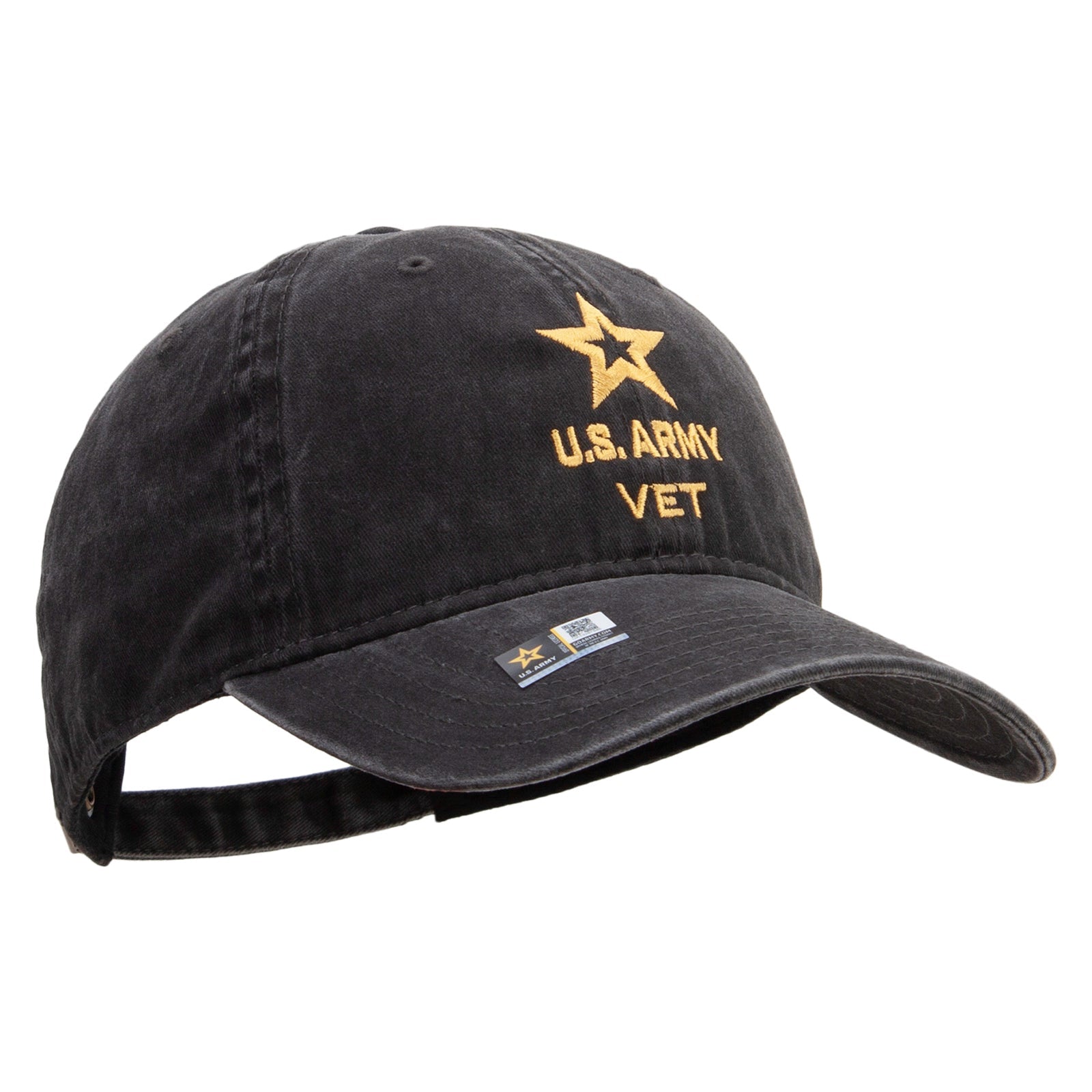Star US Army Veteran Military Embroidered Washed Solid Pigment Dyed Cotton Twill Brass Buckle Cap