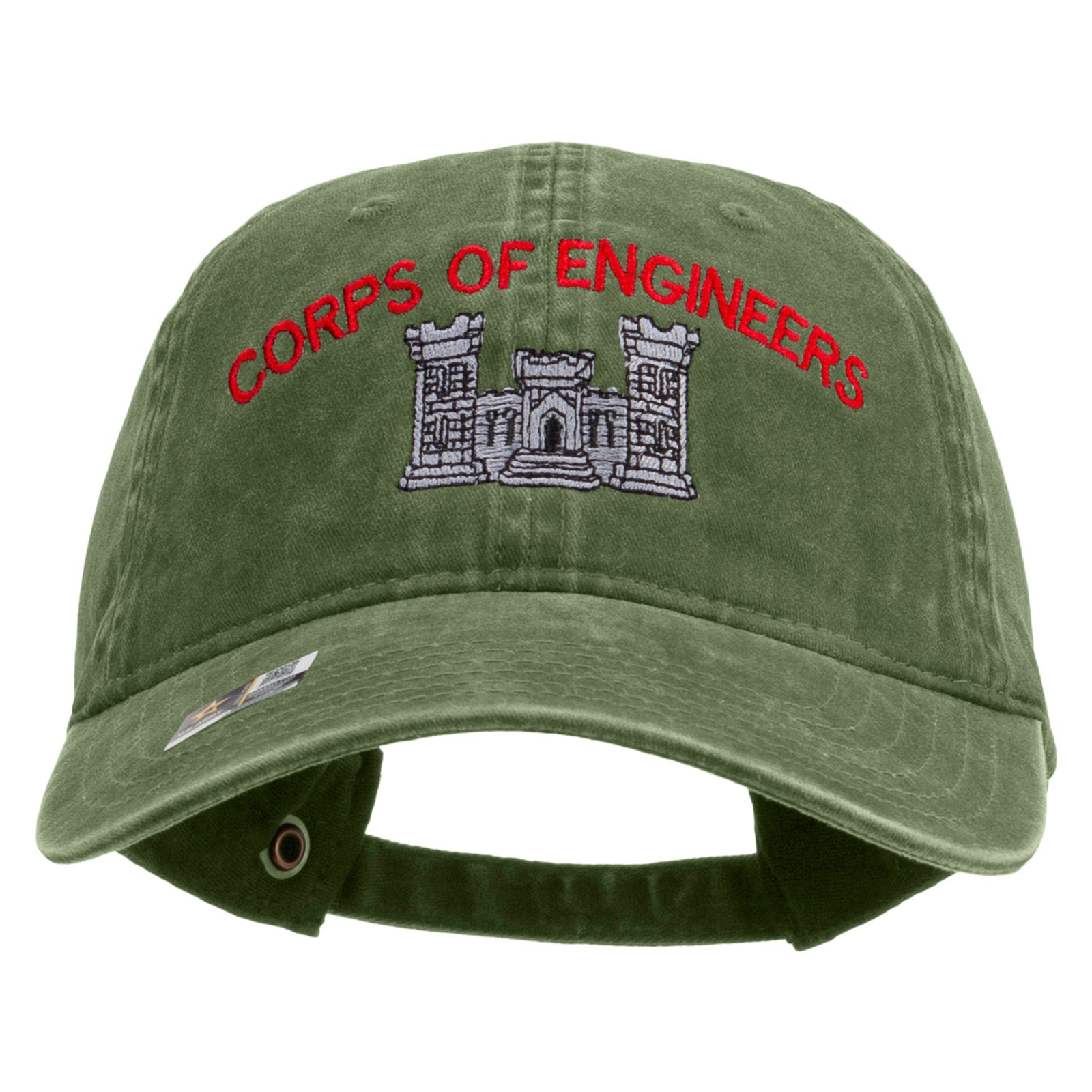 US Army Corps of Engineers Embroidered Washed Solid Pigment Dyed Cotton Twill Brass Buckle Cap
