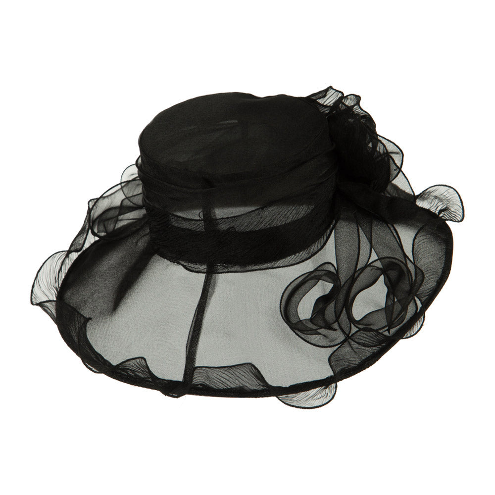 Pleated Trim Brim Ruffle Organza Hat