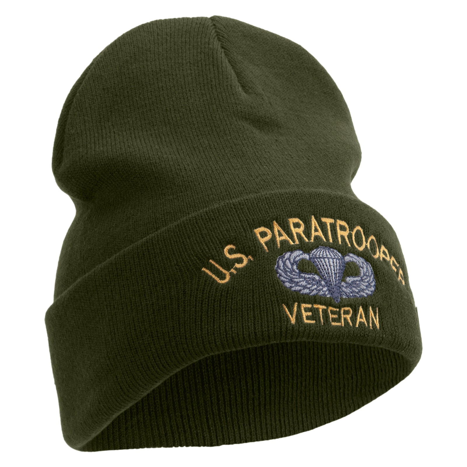 US Paratrooper Veteran Embroidered 12 Inch Long Knitted Beanie