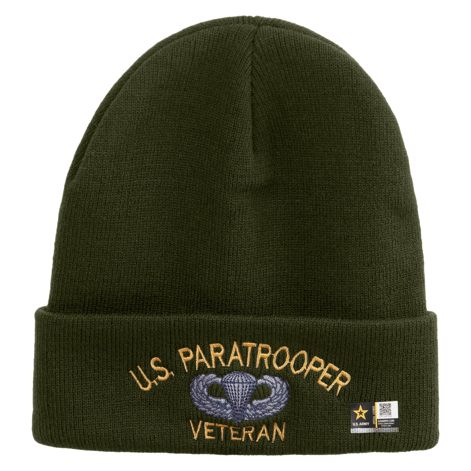 US Paratrooper Veteran Embroidered 12 Inch Long Knitted Beanie