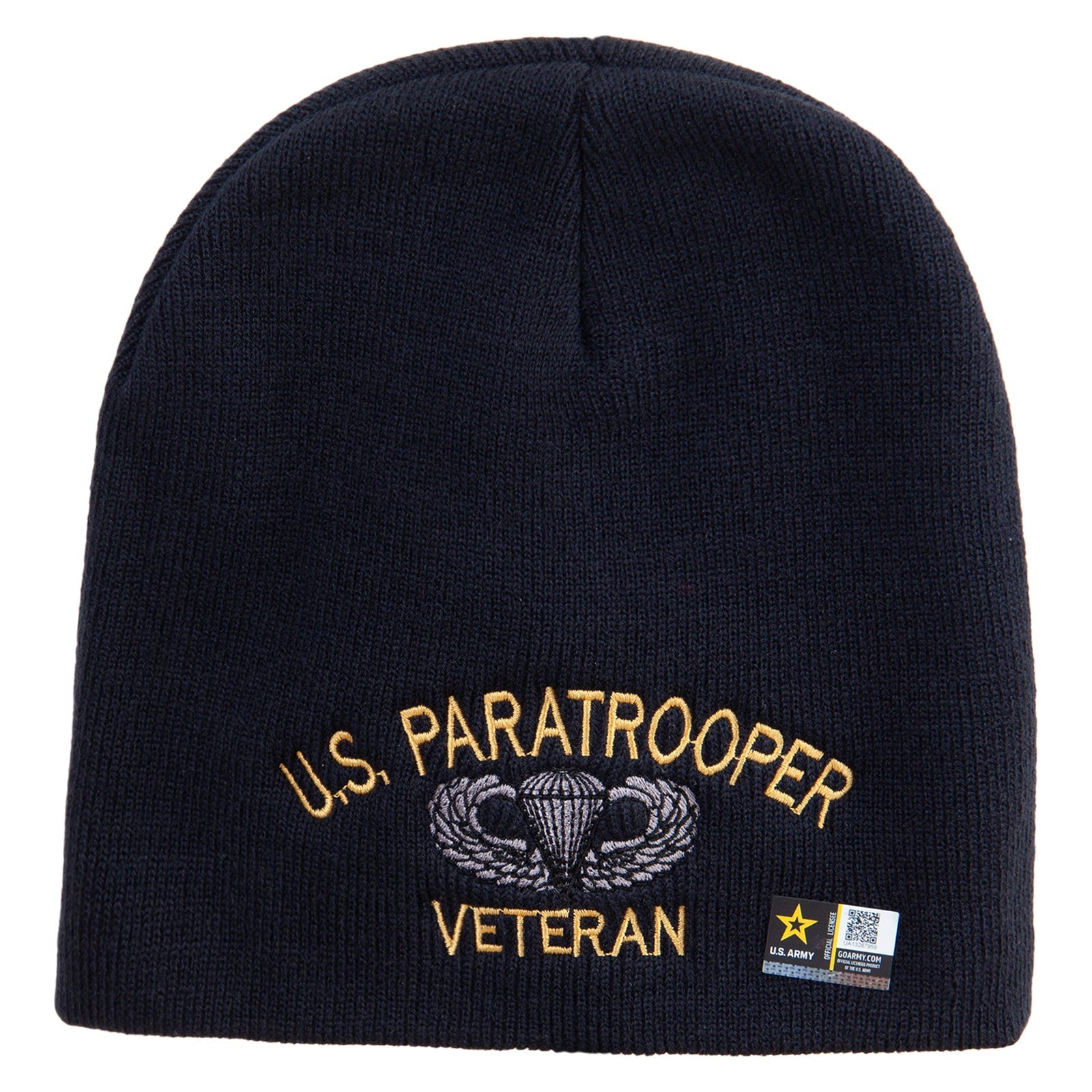 US Paratrooper Veteran Embroidered 8 Inch Knitted Short Beanie