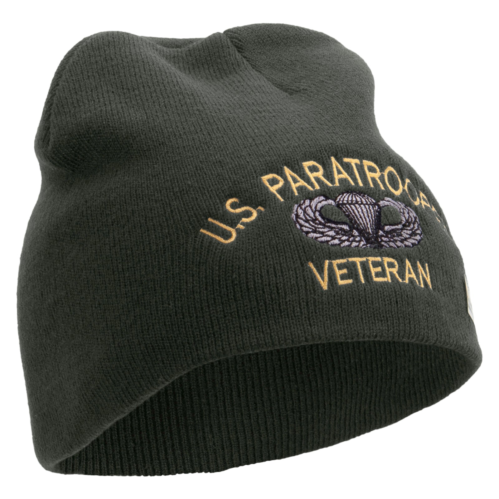 US Paratrooper Veteran Embroidered 8 Inch Knitted Short Beanie