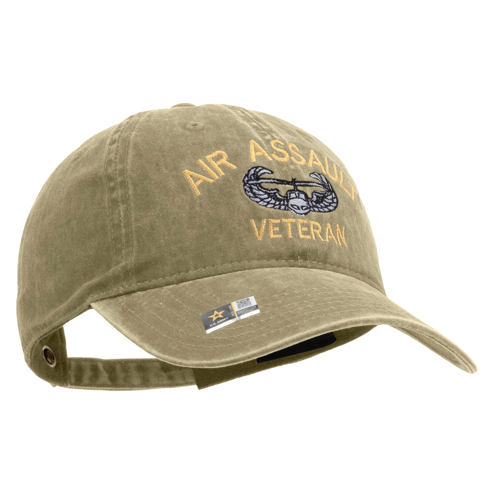 Air Assault Veteran Embroidered Washed Solid Pigment Dyed Cotton Twill Brass Buckle Cap